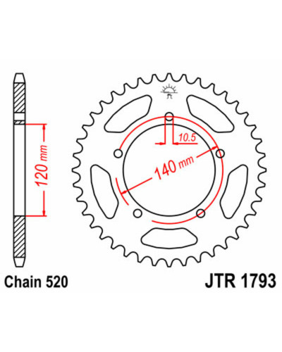 Couronne Moto JT SPROCKETS Couronne JT SPROCKETS 45 dents acier pas 520 type 1793