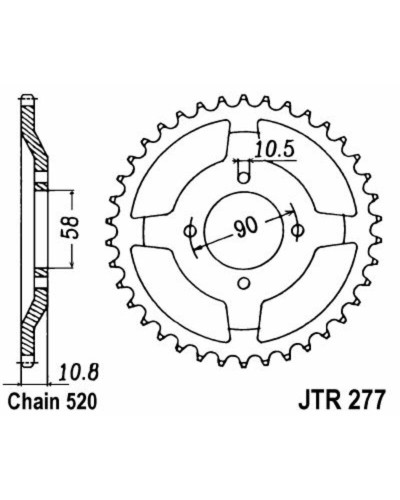 Couronne Moto JT SPROCKETS Couronne JT SPROCKETS 45 dents acier pas 520 type 277