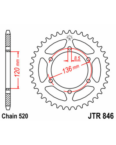 Couronne Moto JT SPROCKETS Couronne JT SPROCKETS 45 dents acier pas 520 type 846