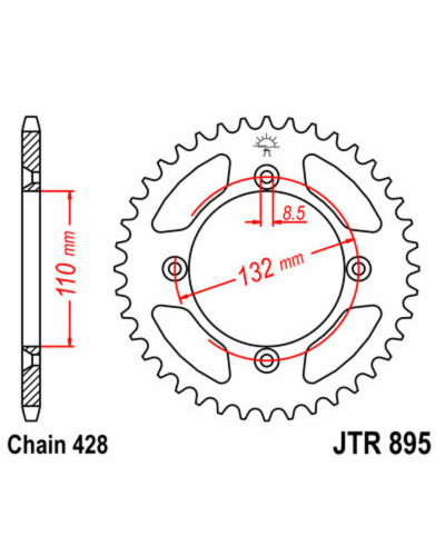 Couronne Moto JT SPROCKETS Couronne JT SPROCKETS 46 dents acier pas 428 type 895