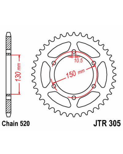 Couronne Moto JT SPROCKETS Couronne JT SPROCKETS 46 dents acier ultra-light anodisé dur pas 520 type 305