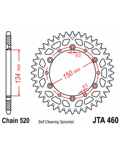 Couronne Moto JT SPROCKETS Couronne JT SPROCKETS 46 dents alu ultra-light anti-boue pas 520 type 460