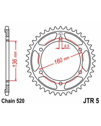 Couronne Moto JT SPROCKETS Couronne JT SPROCKETS 47 dents acier pas 520 type 5