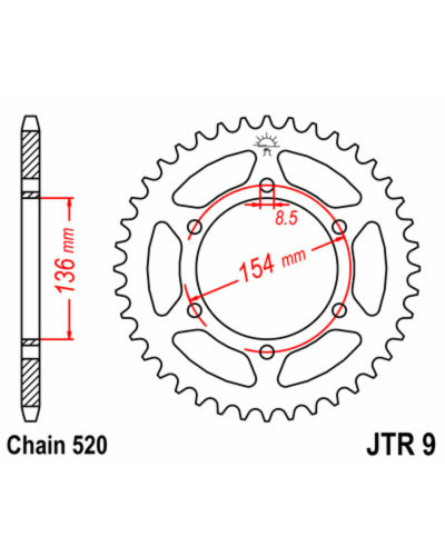 Couronne Moto JT SPROCKETS Couronne JT SPROCKETS 47 dents acier pas 520 type 9