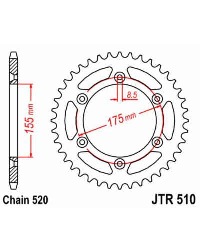 Couronne Moto JT SPROCKETS Couronne JT SPROCKETS 48 dents acier pas 520 type 510