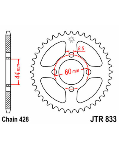 Couronne Moto JT SPROCKETS Couronne JT SPROCKETS 49 dents acier pas 428 type 833