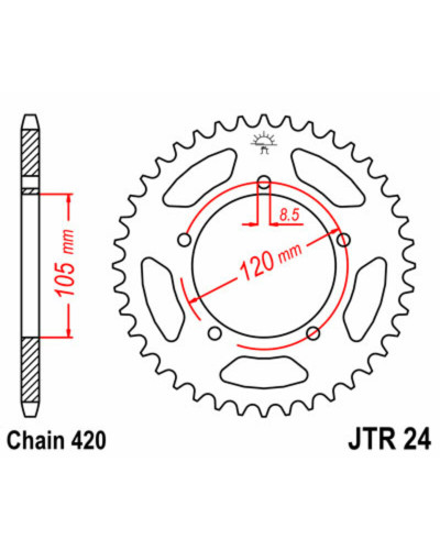 Couronne Moto JT SPROCKETS Couronne JT SPROCKETS 50 dents acier pas 420 type 24 Yamaha DT50RM