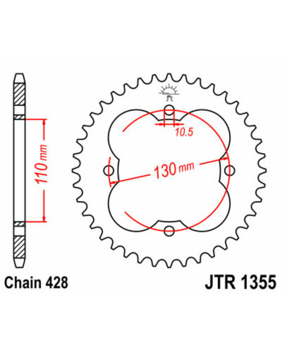 Couronne Moto JT SPROCKETS Couronne JT SPROCKETS 50 dents acier pas 428 type 1355