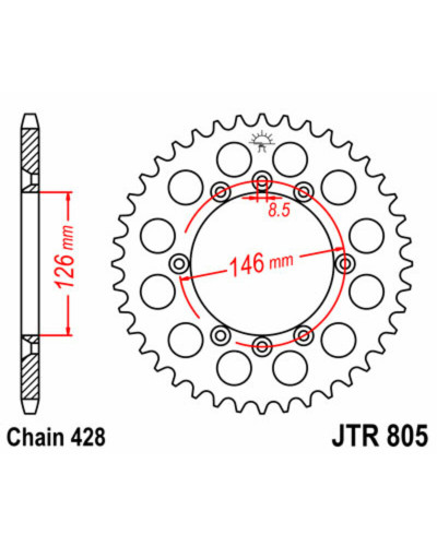 Couronne Moto JT SPROCKETS Couronne JT SPROCKETS 50 dents acier pas 428 type 805