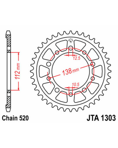 Couronne Moto JT SPROCKETS Couronne JT SPROCKETS 50 dents acier ultra-light pas 520 type 1303