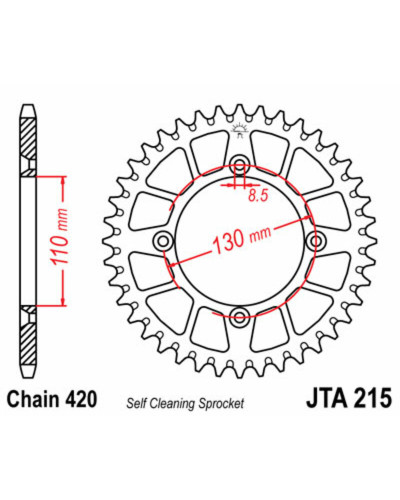 Couronne Moto JT SPROCKETS Couronne JT SPROCKETS 50 dents alu ultra-light anti-boue pas 420 type 215 Honda