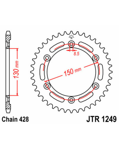 Couronne Moto JT SPROCKETS Couronne JT SPROCKETS 51 dents acier pas 428 type 1249