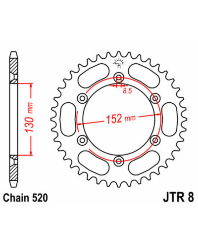 Couronne Moto JT SPROCKETS Couronne JT SPROCKETS 51 dents acier pas 520 type 8