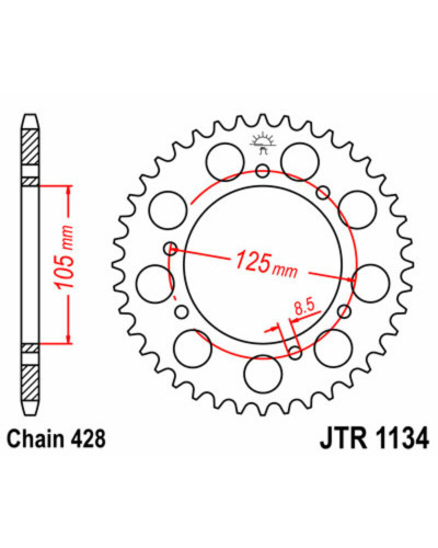 Couronne Moto JT SPROCKETS Couronne JT SPROCKETS 52 dents acier pas 428 type 1134