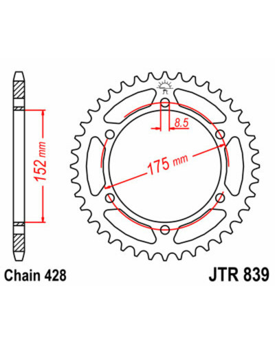 Couronne Moto JT SPROCKETS Couronne JT SPROCKETS 53 dents acier pas 428 type 839