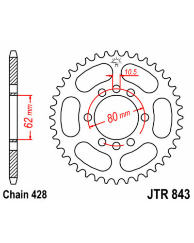 Couronne Moto JT SPROCKETS Couronne JT SPROCKETS 53 dents acier pas 428 type 843