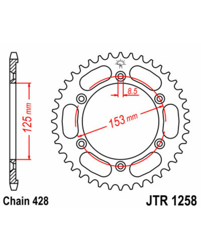 Couronne Moto JT SPROCKETS Couronne JT SPROCKETS 54 dents acier pas 428 type 1258