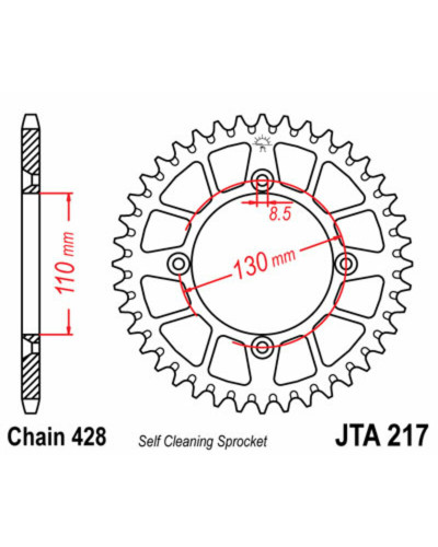 Couronne Moto JT SPROCKETS Couronne JT SPROCKETS 55 dents alu ultra-light anti-boue pas 428 type 217 Honda CR80R/CR85R