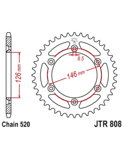 Couronne Moto JT SPROCKETS Couronne JT SPROCKETS acier anti-boue 808 - 520