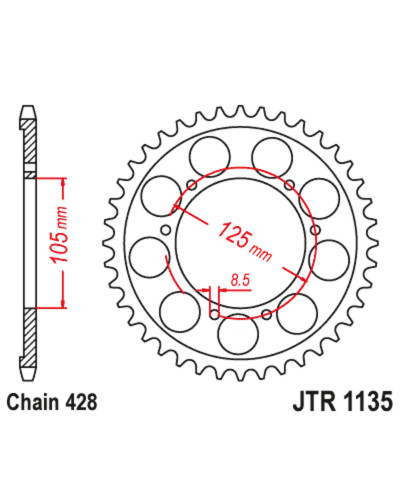 Couronne Moto JT SPROCKETS Couronne JT SPROCKETS acier standard 1135 - 428
