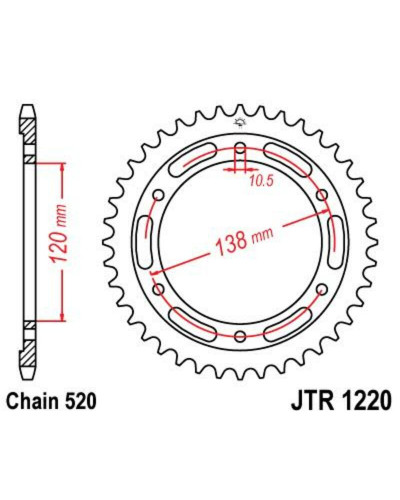 Couronne Moto JT SPROCKETS Couronne JT SPROCKETS acier standard 1220 - 520
