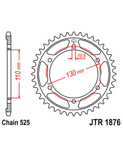 Couronne Moto JT SPROCKETS Couronne JT SPROCKETS acier standard 1876 - 525