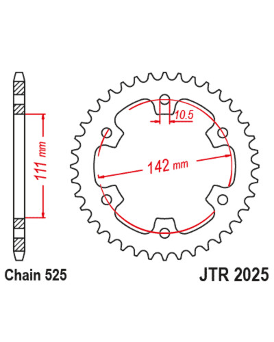 Couronne Moto JT SPROCKETS Couronne JT SPROCKETS acier standard 2025 - 525