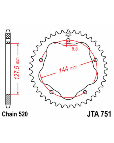 Couronne Moto JT SPROCKETS Couronne JT SPROCKETS acier standard 751 - 520