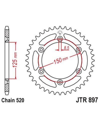 Couronne Moto JT SPROCKETS Couronne JT SPROCKETS acier standard 897 - 520