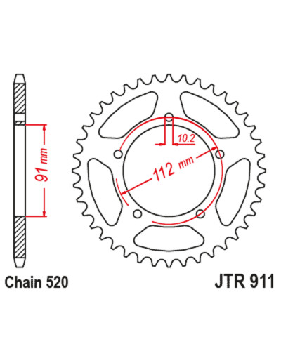 Couronne Moto JT SPROCKETS Couronne JT SPROCKETS acier standard 911 - 520