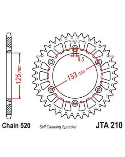 Couronne Moto JT SPROCKETS Couronne JT SPROCKETS aluminium ultra-light anti-boue 210 - 520