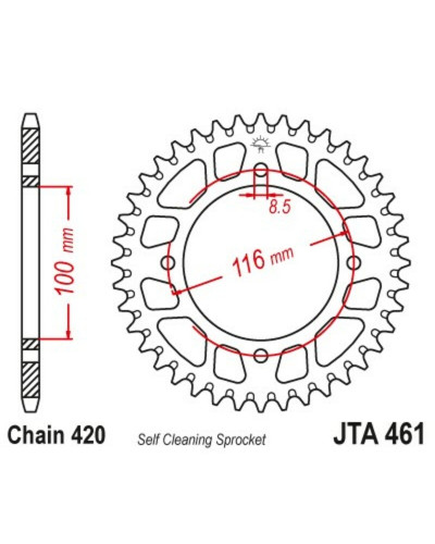 Couronne Moto JT SPROCKETS Couronne JT SPROCKETS aluminium ultra-light anti-boue 461 - 420