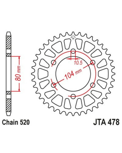 Couronne Moto JT SPROCKETS Couronne JT SPROCKETS aluminium ultra-light anti-boue 478 - 520