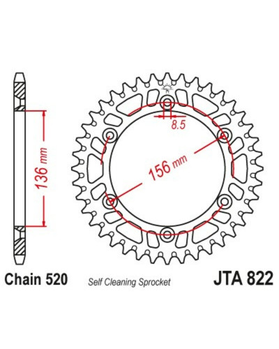 Couronne Moto JT SPROCKETS Couronne JT SPROCKETS aluminium ultra-light anti-boue 822 - 520