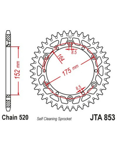 Couronne Moto JT SPROCKETS Couronne JT SPROCKETS aluminium ultra-light anti-boue 853 - 520