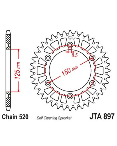 Couronne Moto JT SPROCKETS Couronne JT SPROCKETS aluminium ultra-light anti-boue 897 - 520