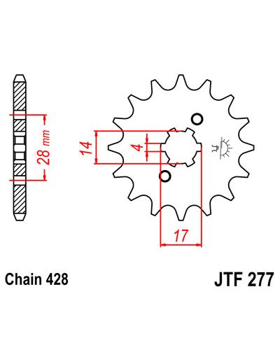 Pignon Moto JT SPROCKETS Pignon acier:JTF277.13dents Pas:428