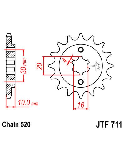 Pignon Moto JT SPROCKETS Pignon acier:JTF711.13dents Pas:520 Pignon Moto JT SPROCKETS Pignon acier:JTF711.13dents Pas:520