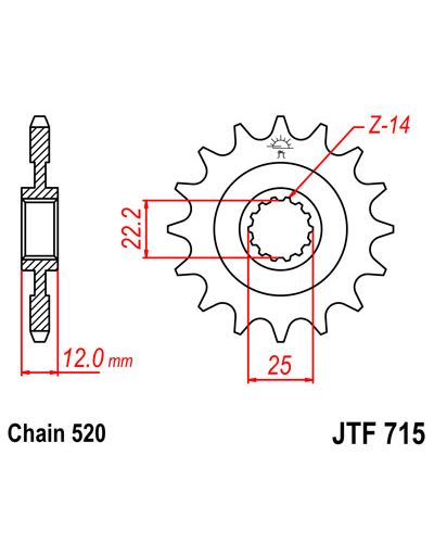 Pignon Moto JT SPROCKETS Pignon acier:JTF715.13dents Pas:520