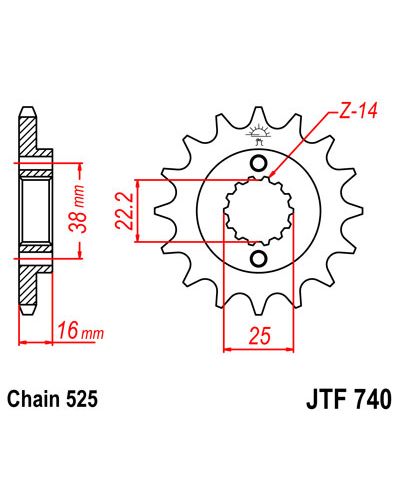 Pignon Moto JT SPROCKETS Pignon acier:JTF740.14dents Pas:525 Pignon Moto JT SPROCKETS Pignon acier:JTF740.14dents Pas:525