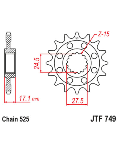 Pignon Moto JT SPROCKETS Pignon acier:JTF749RB.16dents Pas:525 (Avec caoutchouc) Pignon Moto JT SPROCKETS Pignon acier:JTF749RB.16dents Pas:525 (Avec caoutchouc)