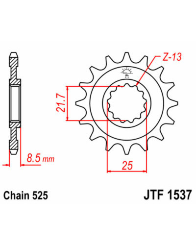 Pignon Moto JT SPROCKETS Pignon JT SPROCKETS 15 dents acier pas 525 type 1537 Kawasaki Z1000