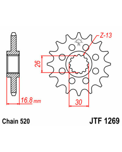 Pignon Moto JT SPROCKETS Pignon JT SPROCKETS 16 dents acier pas 520 type 1269