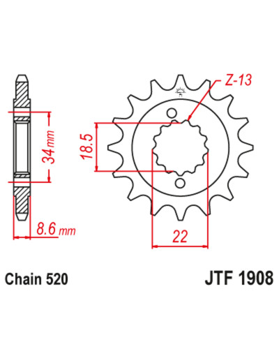 Pignon Moto JT SPROCKETS Pignon JT SPROCKETS acier anti-bruit 1908 - 520