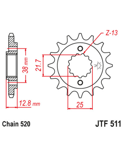Pignon Moto JT SPROCKETS Pignon JT SPROCKETS acier anti-bruit 511 - 520