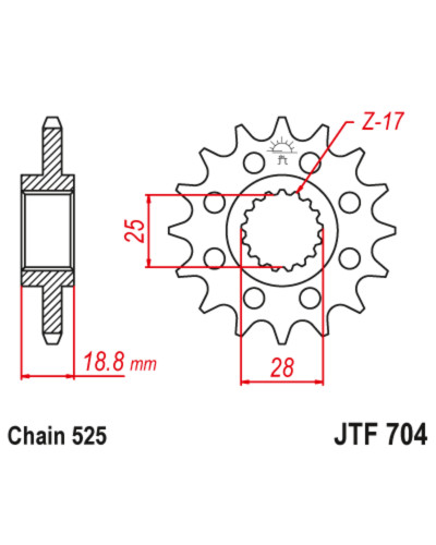 Pignon Moto JT SPROCKETS Pignon JT SPROCKETS acier anti-bruit 704 - 525