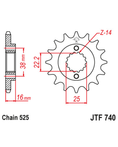Pignon Moto JT SPROCKETS Pignon JT SPROCKETS acier anti-bruit 740 - 525