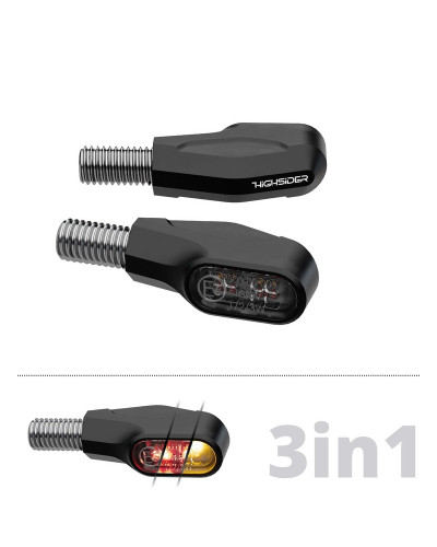 Accessoires Feux Moto LED HIGHSIDER Feu arrière/clignotant LED HIGHSIDER pro Ventura-X 3en1 homologué - verre fumé - la paire