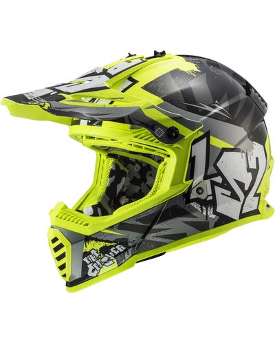 Casque Moto Cross LS2 Fast Evo II Crusher kid noir-jaune fluo