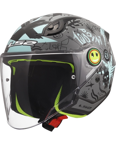 Casque Jet Moto LS2 Funny II kid Scribble gris-bleu